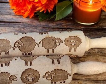 Happy Sheep -  Rolling Pin personalized pin rolling pin vintage pastry rolling pin pattern rolling pin mini rolling pin handmade