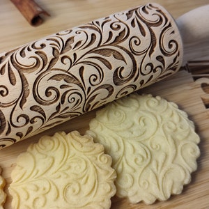 FLORAL 04 Rolling pin, olling pin, embossing rolling pin, engraved rolling pin by laser image 8