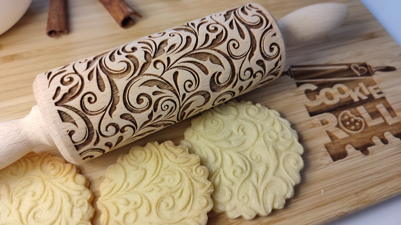 FLORAL 04 Rolling pin, olling pin, embossing rolling pin, engraved rolling pin by laser image 8