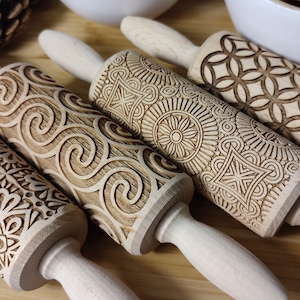 4 PACK PATTERNS -  Rolling Pin personalized pin rolling pin vintage pastry rolling pin pattern rolling pin mini rolling pin handmade
