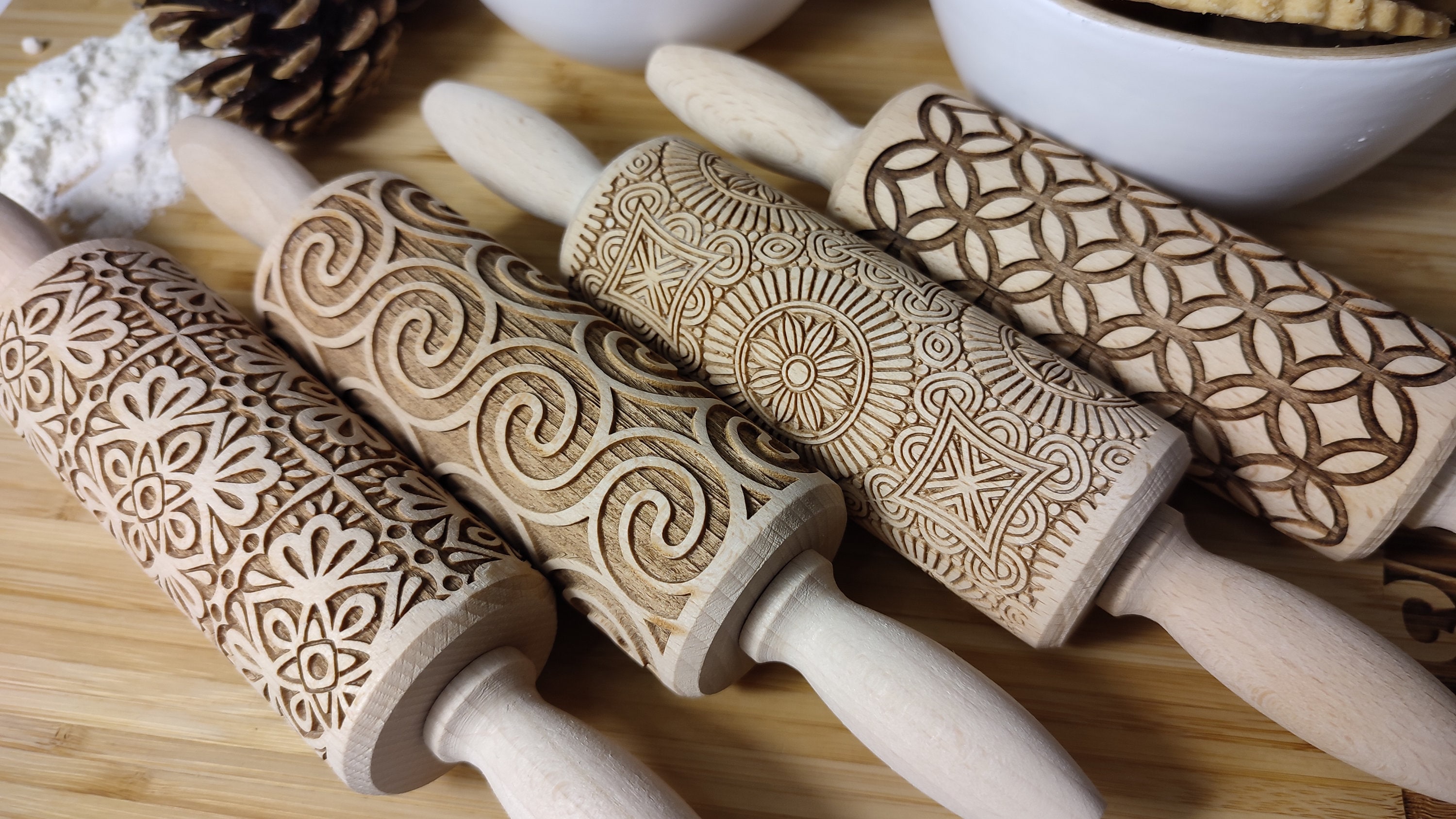 4 PACK Patterns Rolling Pin Personalized Pin Rolling Pin Etsy