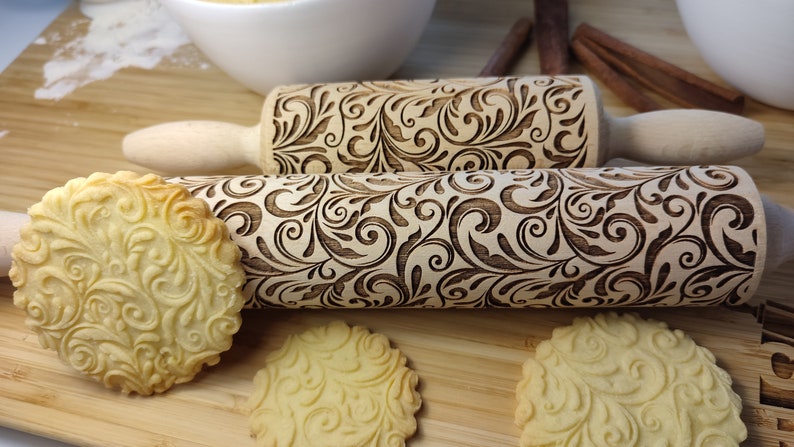 FLORAL 04 Rolling pin, olling pin, embossing rolling pin, engraved rolling pin by laser image 5