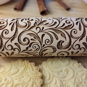 FLORAL 04 Rolling pin, olling pin, embossing rolling pin, engraved rolling pin by laser image 2