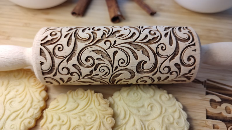 FLORAL 04 Rolling pin, olling pin, embossing rolling pin, engraved rolling pin by laser image 2