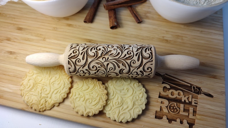 FLORAL 04 Rolling pin, olling pin, embossing rolling pin, engraved rolling pin by laser image 7