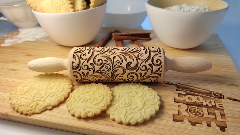 FLORAL 04 Rolling pin, olling pin, embossing rolling pin, engraved rolling pin by laser image 9