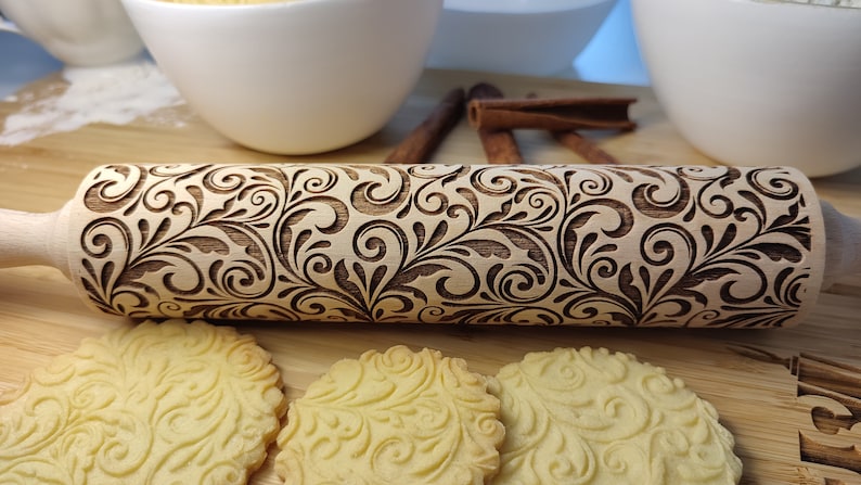 FLORAL 04 Rolling pin, olling pin, embossing rolling pin, engraved rolling pin by laser image 6