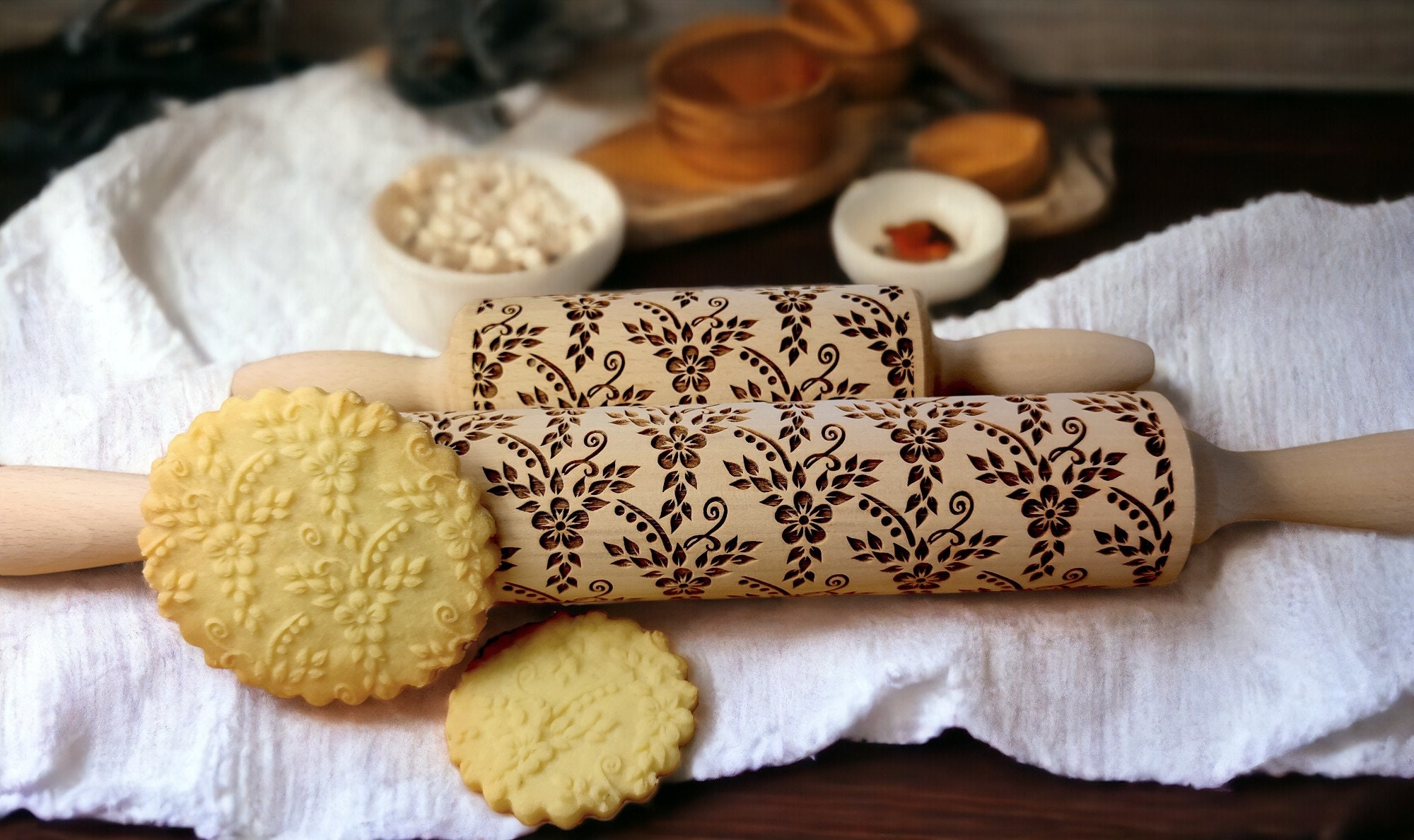 Floral 02 - Rolling Pin Personalized Pin Rolling Pin Vintage Pastry ...