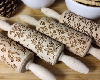 4 PACK Floral -  Rolling Pin personalized pin rolling pin vintage pastry rolling pin pattern rolling pin mini rolling pin handmade