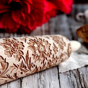 Floral 08 - personalized pin, Unique Cookie Embossers,  Embossed Cookie Rollers, pattern rolling pin, Bespoke Cookie Rollers, Engraved pin