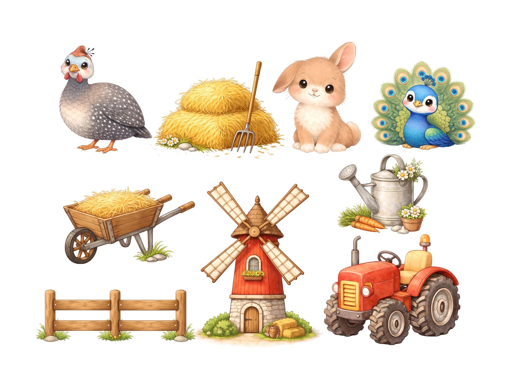 Watercolor Farm Animals Clipart Bundle, Barnyard Graphics (instant ...