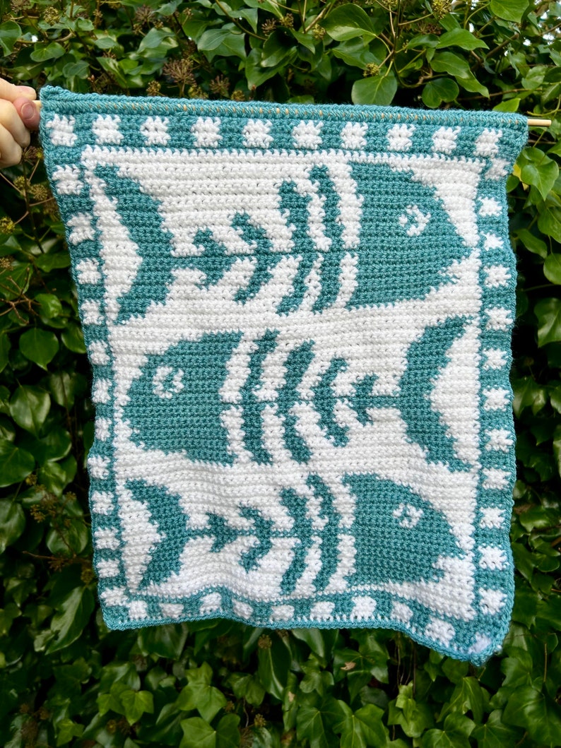 Crochet Fish Bone Wall Tapestry Pattern Digital Download PDF image 2