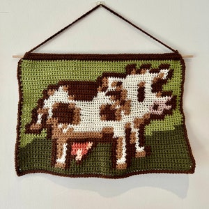 Stardew Valley の牛 (白) かぎ針編みタペストリー パターン - デジタル ダウンロード PDF