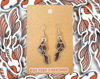 Cute Handmade Koi Fish Earrings - Shrink Plastic and Silver Plated Dangle Fish Hooks