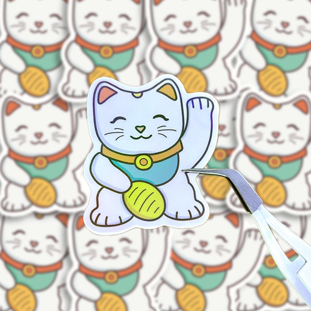 Lucky Cat Vinyl Sticker - Holographic/water Resistant | Laptop Decal ...