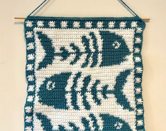 Crochet Fish Bone Wall Tapestry Pattern - Digital Download PDF