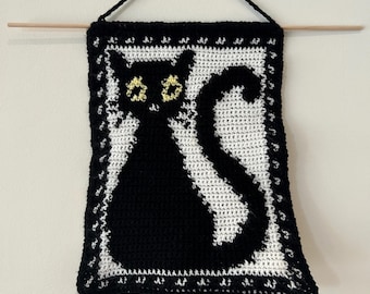 Motif de tapisserie d'Halloween chat noir au crochet - PDF numérique à télécharger | saison effrayante | Automne | Chats | Noir et blanc | Mignon