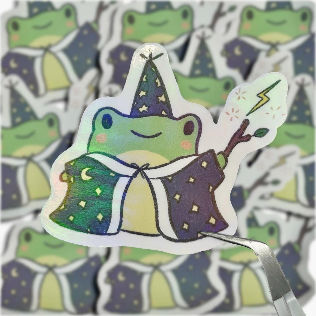 Wizard Frog Vinyl Sticker - Holographic/water Resistant | Glossy Finish ...