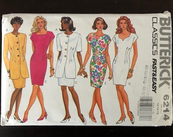 Butterick 6214 - Misses' Jacket and Dress with Neckline Variations - Sizes 12-14-16 - Uncut