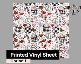 Christmas Things Printed Vinyl Sheet, Patterned Adhesive HTV