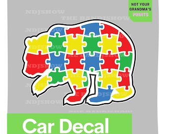 Autism Awareness Bear Car Decal: Puzzle Design