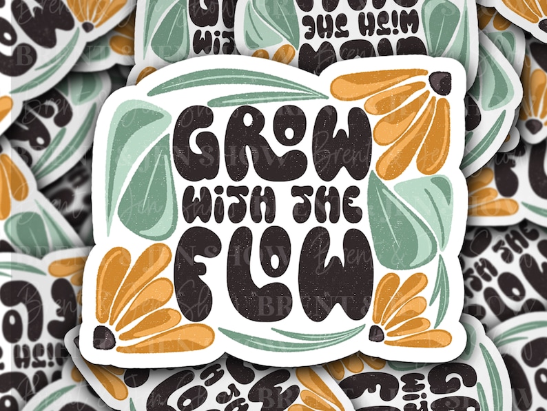 Grow With the Flow Vinyl Sticker: Retro Floral Laptop Decal - Etsy