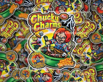 Vinyl Sticker, Chucky Charms, Spooky Decal, Horror Movie Sticker, Chucky Doll, Wanna Play, Magically Malicious, Good Guy Sticker