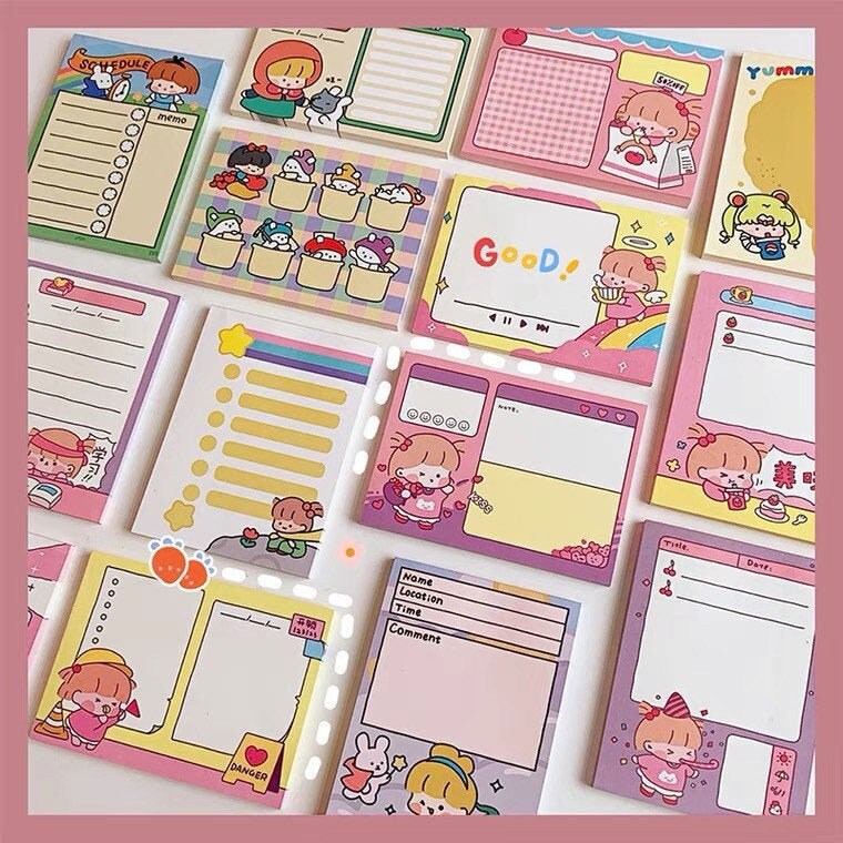 50 Sheets Kawaii Mini Note Pad Kawaii Girl and Friends Memo Pads Paper ...