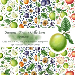 Modelli senza cuciture di frutta estiva, sfondo botanico e alimentare, carta digitale scrapbooking.
