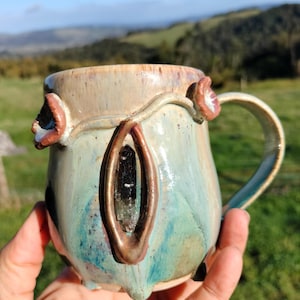 Smoky Quartz Crystal Mug: Luminous Mushroom Stoneware - Handcrafted