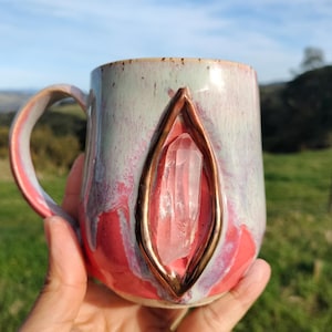 Crystal mug. Lemurian quartz crystal. Luminous mug. Natural mineral crystal mug. Sacred feminine mug.