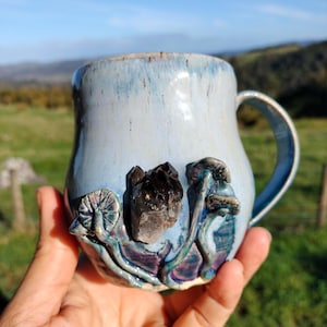 Crystal mug Smoky Quartz. Pottery mug, ceramic mug, handmade. Malawi Smoky Quartz mineral crystal. Handmade mug. Coffee mug. Moon mug