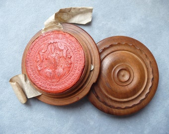 antique wax seal bishop of Salzburg wachssiegel fürsterzbischof Hieronymus Joseph Franz 18th c from parchment document seal in wooden case