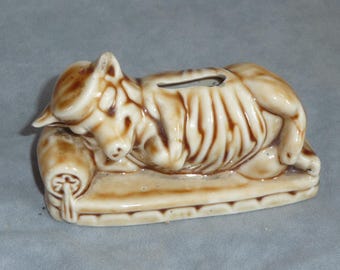 antique porcelain piggy bank funny money box komish porzellan spardose sparbüchse pig lying on sofa with beer mug schwein 1900
