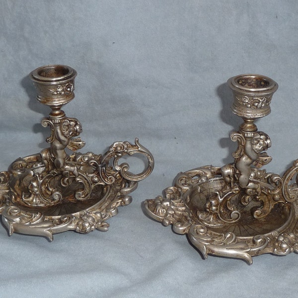 antique cast iron candlestick candle holder pair angel cherub putti gusseisen kerzenhalter engel 1880s
