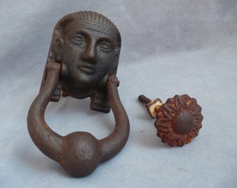 antique victorian empire style cast iron door knocker egyptian head 19th c genuine piece removed from and old street door