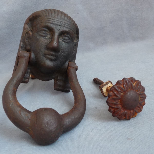 antique victorian empire style cast iron door knocker egyptian head 19th c genuine piece removed from and old street door