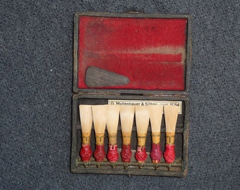 antique hand made oboe reed set in wooden case 7 pieces woodwind musical instrument reeds mollenhauer & söhne marked 1920s