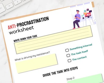 2024 Anti Procrastination worksheet // DIGITAL PRINT //  CBT // Therapy Tool
