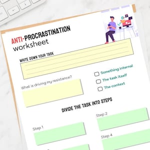 2024 Anti Procrastination worksheet // DIGITAL PRINT //  CBT // Therapy Tool