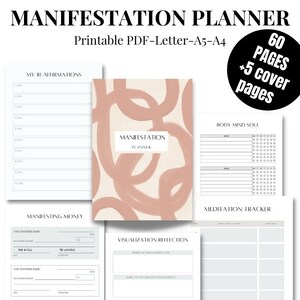 Manifestation Planner, 60 pages plus 5 Planner Cover options digital download only