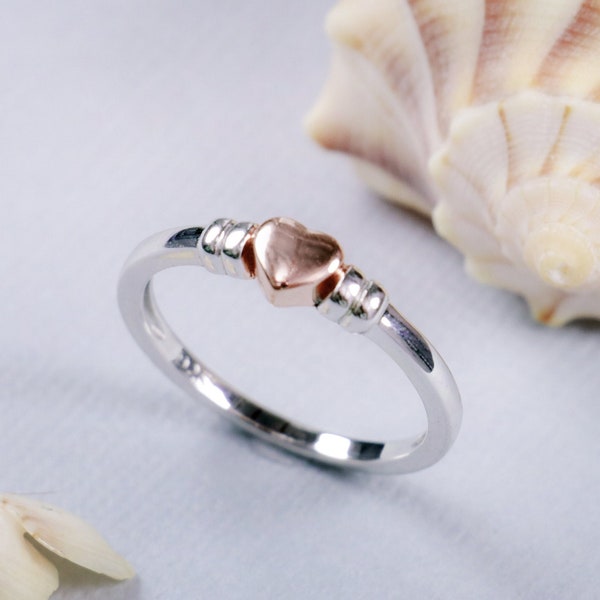 Kleines Herz Ring, Rose Gold Herz Ring, Sterling Silber Stapelringe, Rose Gold Herz, Liebe Herz Ring | Perfekte Versprechen Ring