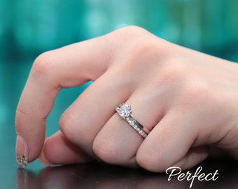 Classic Round CZ Diamond Engagement Ring Set, Sterling Silver Simulated Diamond Wedding Ring Set, CZ Promise Rings | Perfect Promise Ring