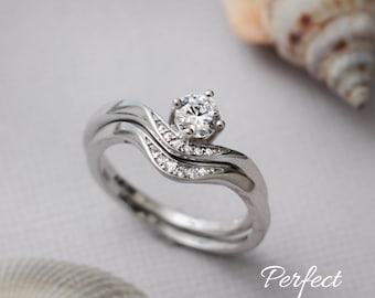 Unique Mid Century Modern Engagement Ring Set, 925 Sterling Silver 2 CT Diamond Simulant CZ Wedding Ring Set | Perfect Promise Ring