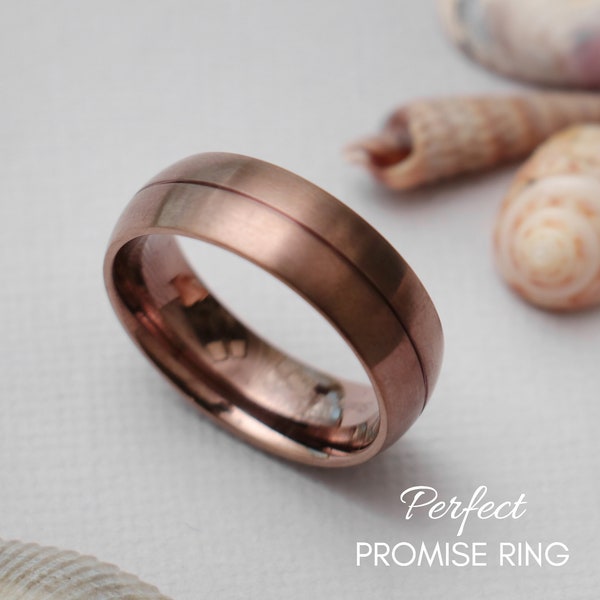 7 mm Bronze Domed Stainless Steel Engraved Ring, Personalized Wedding Band, Bronze Anniversary Ring for Men | Perfect Promise Ring