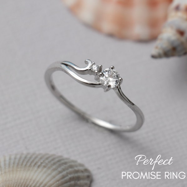 Dainty Ocean Wave CZ Engagement Ring, 925 Sterling Silver Ocean Promise Ring, Ocean Wedding Ring for Her | Perfect Promise Ring