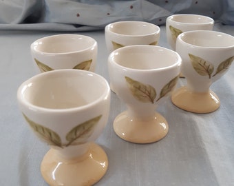 Vintage Ceramic Cream and Yellow Egg Cup Holders Set of 6 ~ Breakfast Table