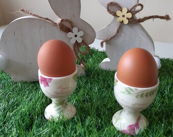 Vintage Ceramic Floral Design Egg Cup Holders Set of 2 ~ Breakfast Table Easter Gift