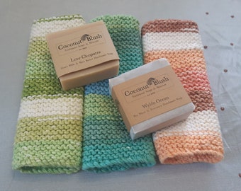 Cotton Wash Set with Soap, Eco Friendly Spa Set with Face cloths