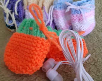 Wireless Earphone Holder, Hand Knitted Headphones Pouch Bag